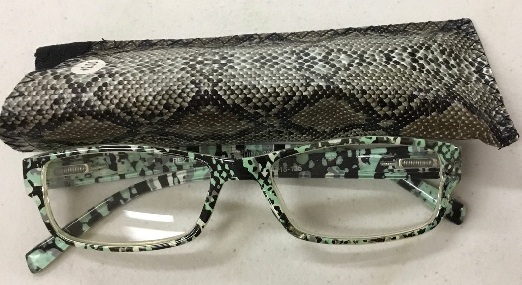 Reading Glasses with Snake Skin Print Case