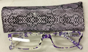 Reading Glasses with Snake Skin Print Case